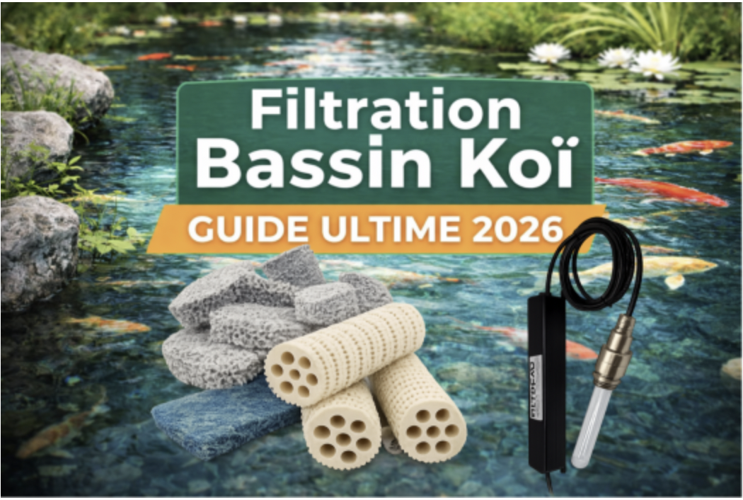 Filtration bassin koï : Guide ultime 2026 (dimensionnement, médias, UV)